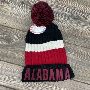 Alabama NWT Toboggan Winter Pom Pom‎ Beanie Crimson Black Stripe Embroidered